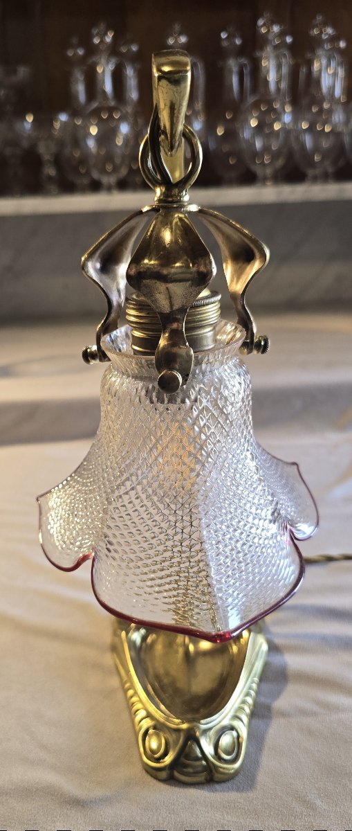 Liberty-style Table Lamp And Wall Sconce In Brass And Glass, Circa 1920-photo-1