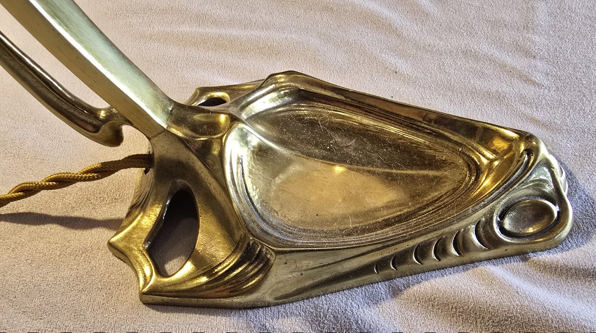 Liberty-style Table Lamp And Wall Sconce In Brass And Glass, Circa 1920-photo-3