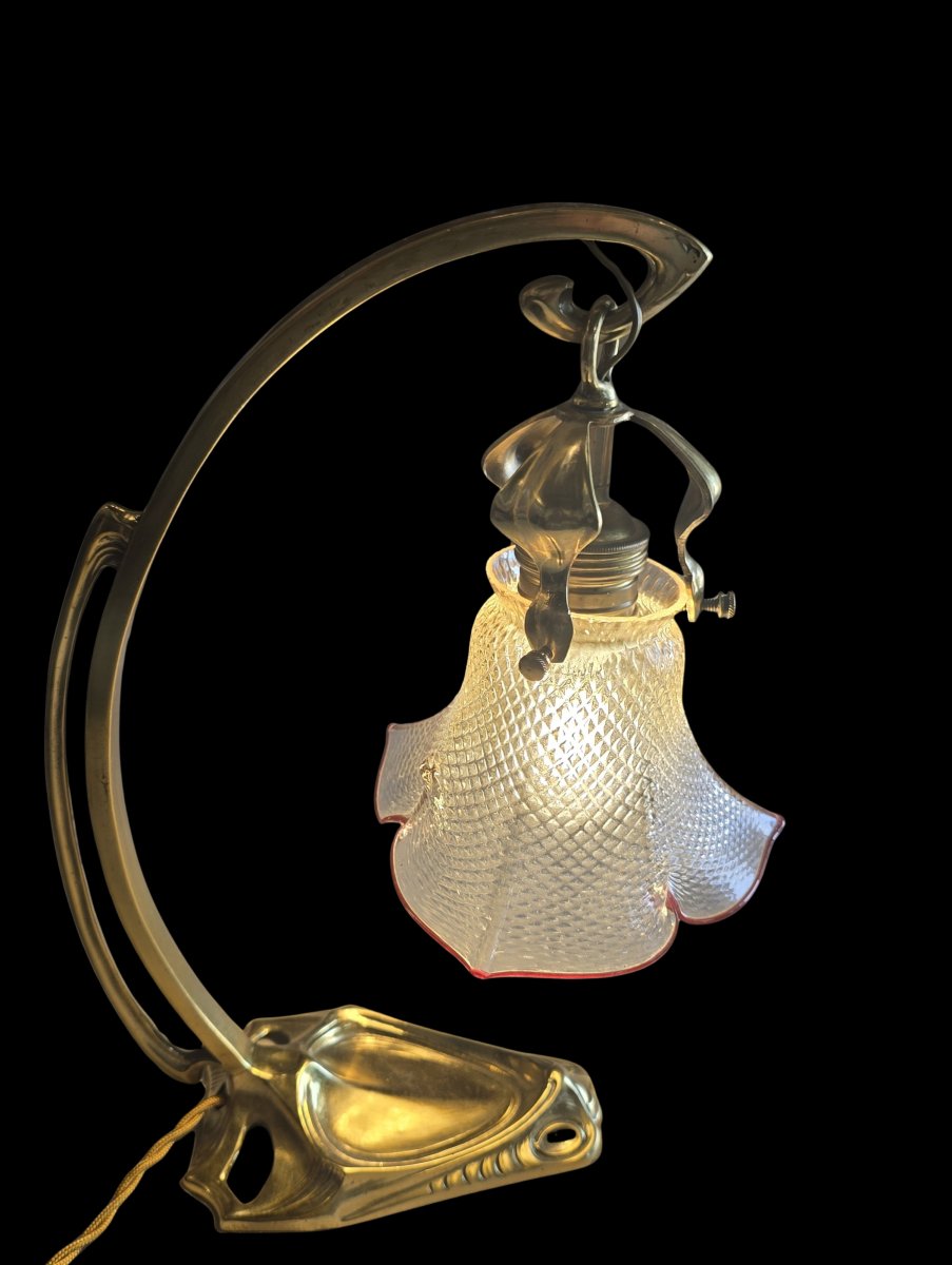 Liberty-style Table Lamp And Wall Sconce In Brass And Glass, Circa 1920
