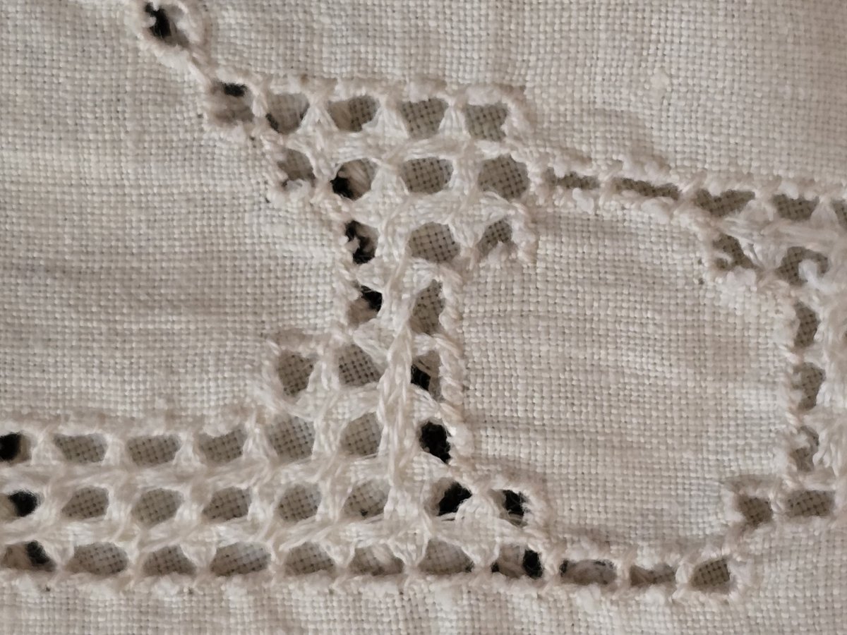 Antique Bedspread Hand-embroidered In The Sicilian "sfilato" Style, Mid-20th Century-photo-6