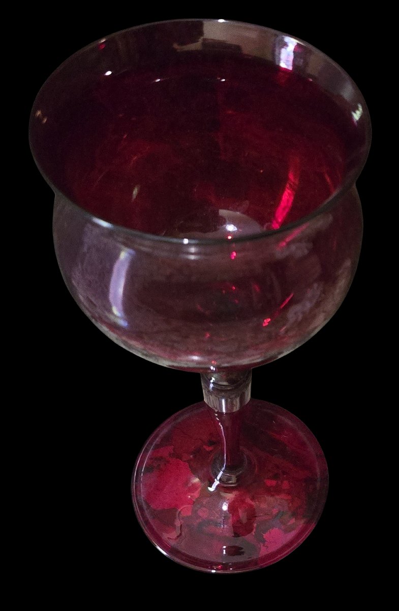 Large Antique Goblet Made Of Ruby-red Blown Glass, Murano, Circa 1940-photo-3