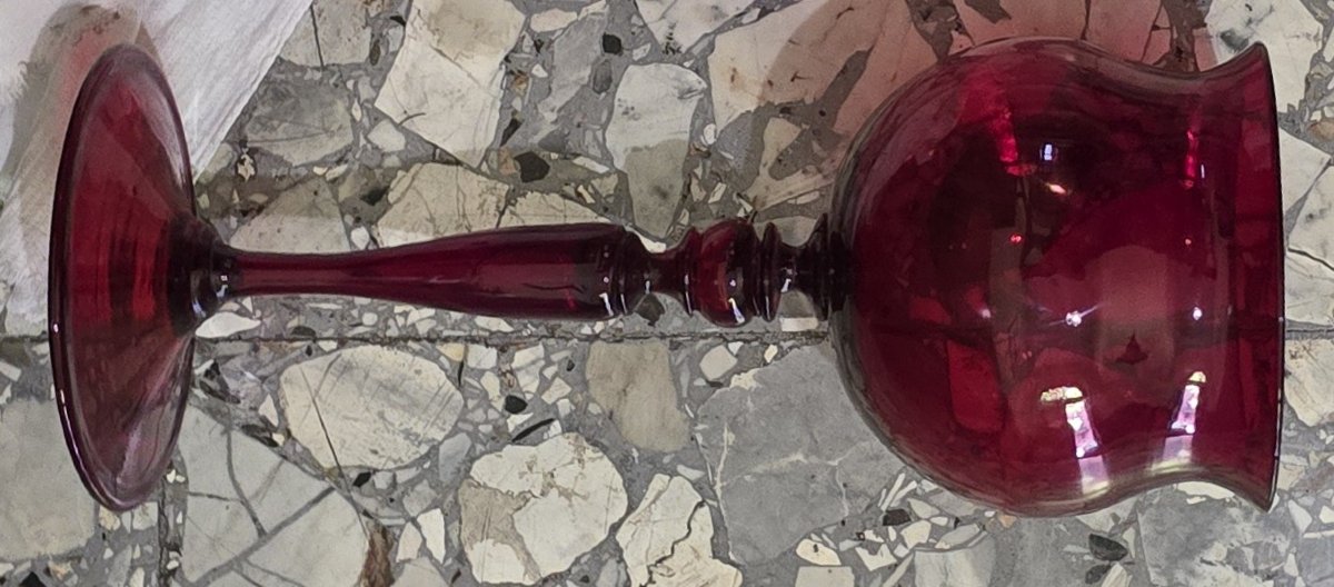 Large Antique Goblet Made Of Ruby-red Blown Glass, Murano, Circa 1940-photo-4