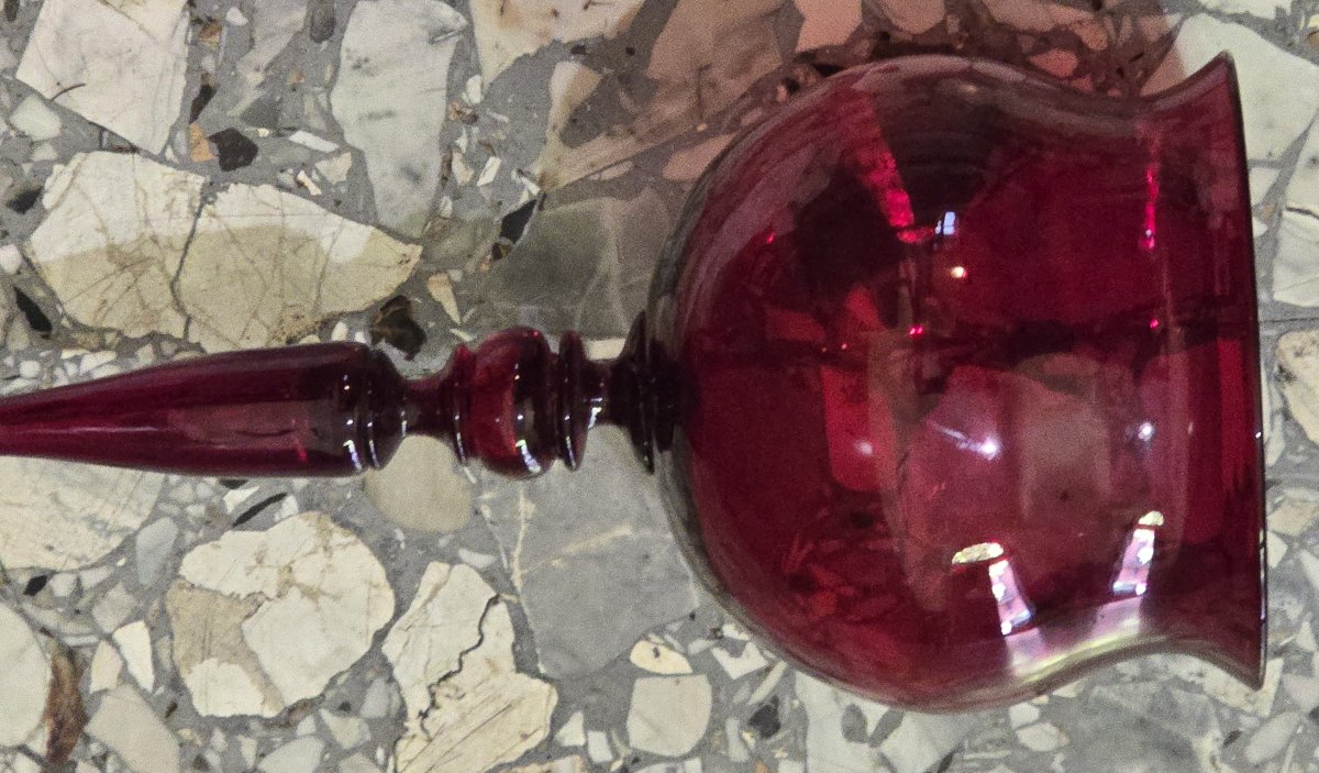 Large Antique Goblet Made Of Ruby-red Blown Glass, Murano, Circa 1940-photo-1
