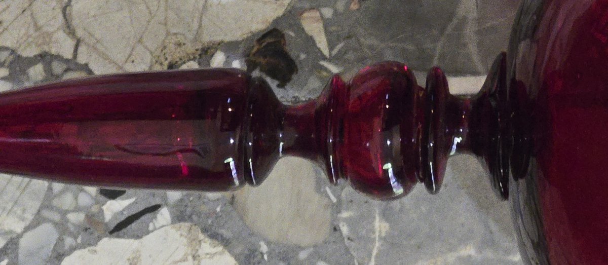 Large Antique Goblet Made Of Ruby-red Blown Glass, Murano, Circa 1940-photo-2