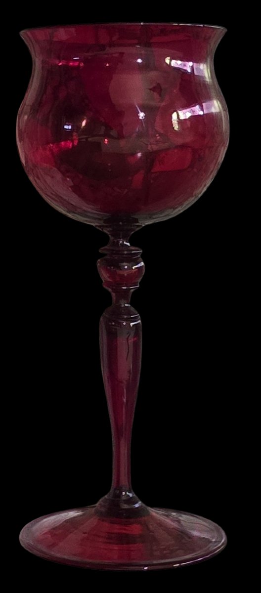 Large Antique Goblet Made Of Ruby-red Blown Glass, Murano, Circa 1940