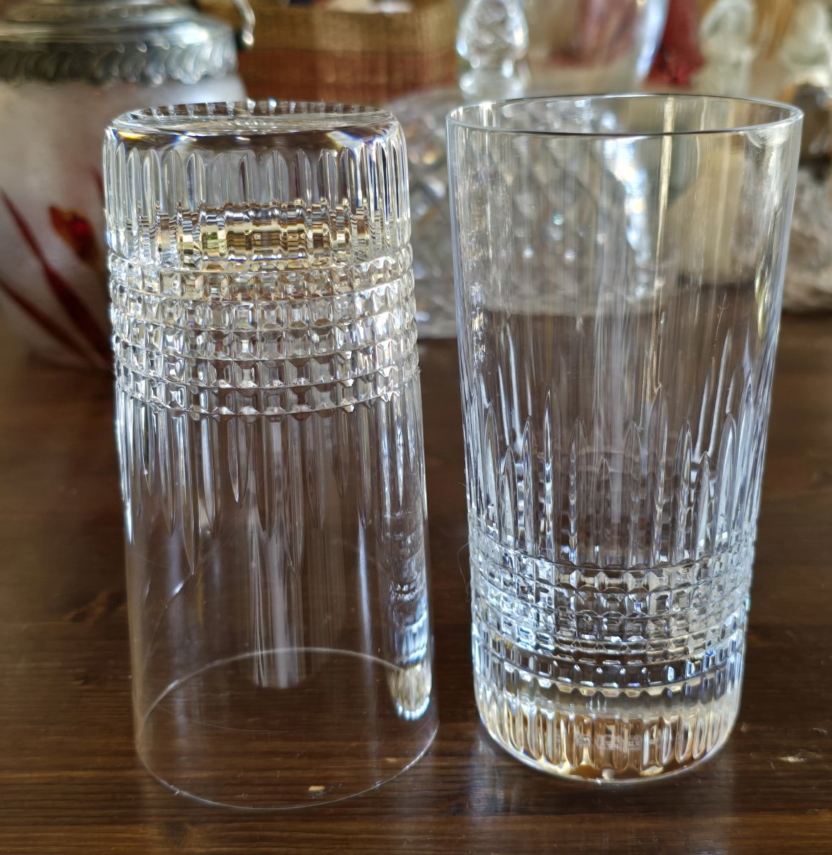 Paire de verres en cristal Baccarat , modèle Nancy, format haut pour long drink-photo-2
