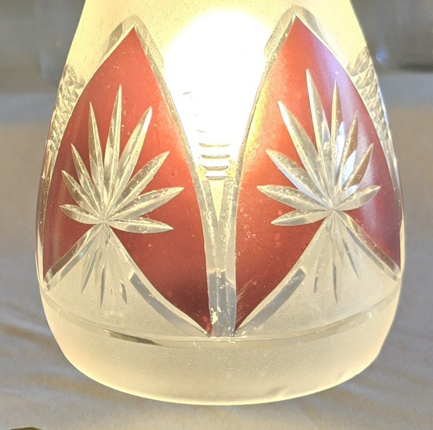 Lampe de table en laiton avec abat‑jour en cristal gravé — début XXᵉ siècle-photo-7