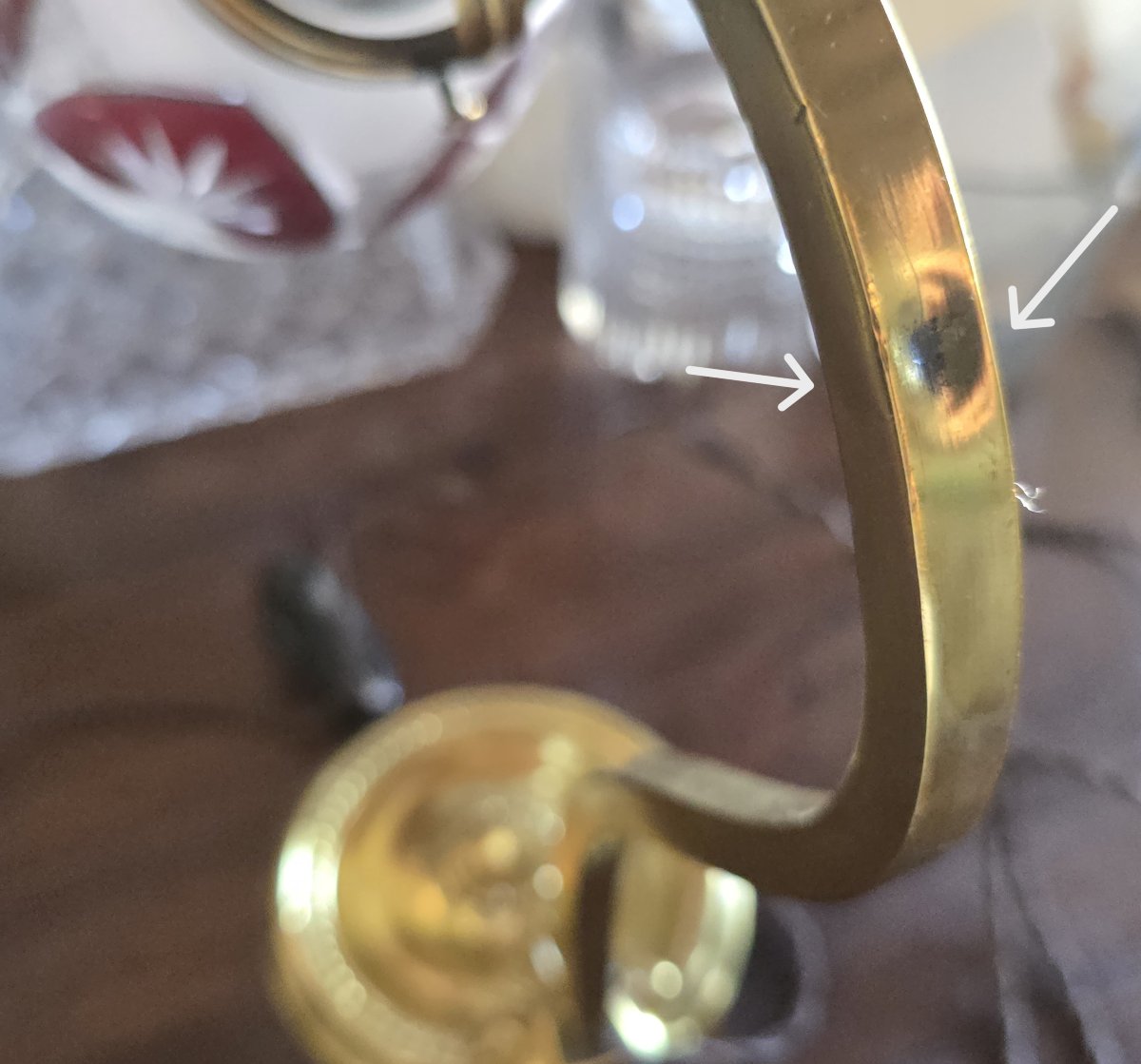 Lampe de table en laiton avec abat‑jour en cristal gravé — début XXᵉ siècle-photo-8
