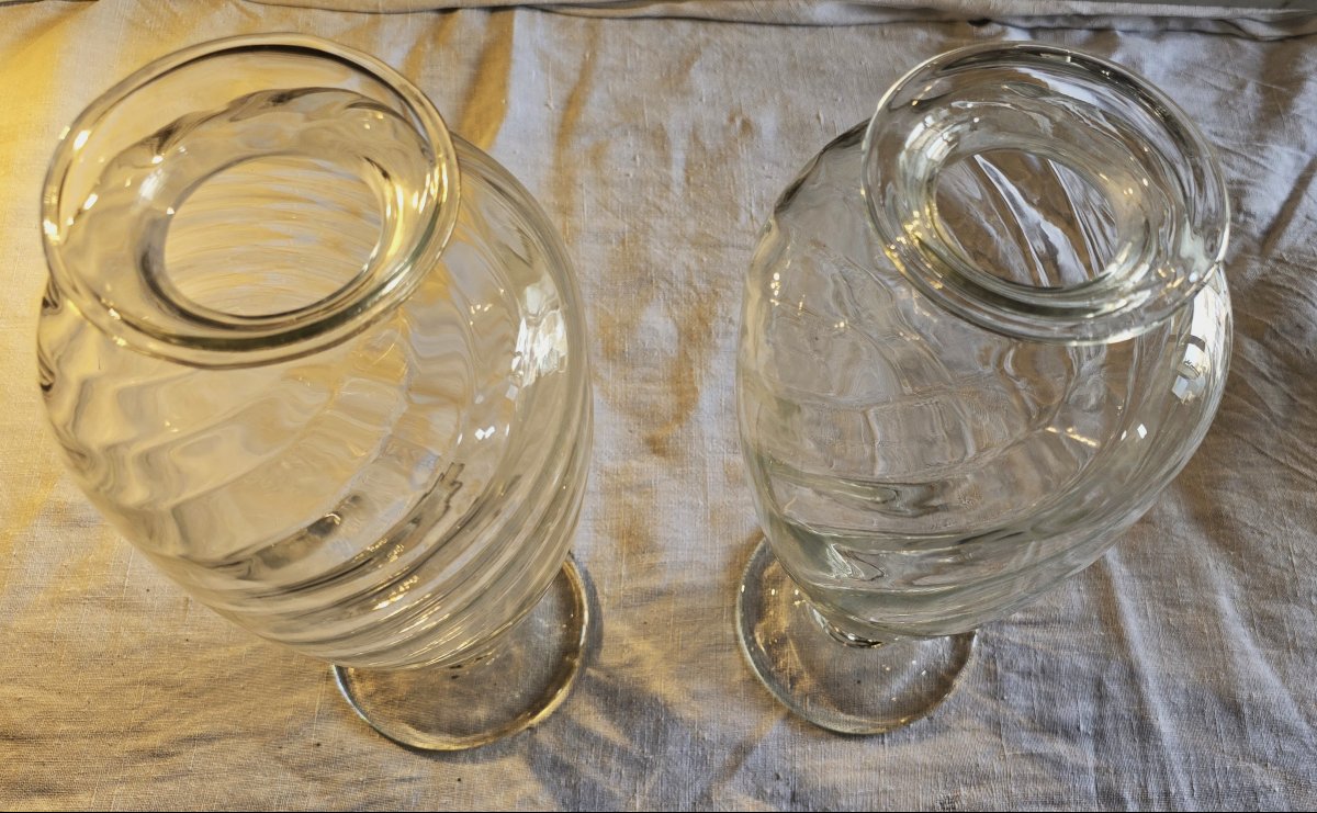 Pair Of Antique Spiral-patterned Blown Glass Vases-photo-4