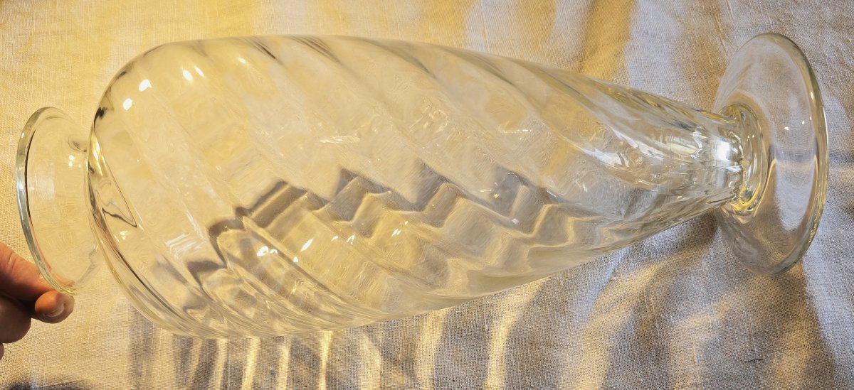 Pair Of Antique Spiral-patterned Blown Glass Vases-photo-2