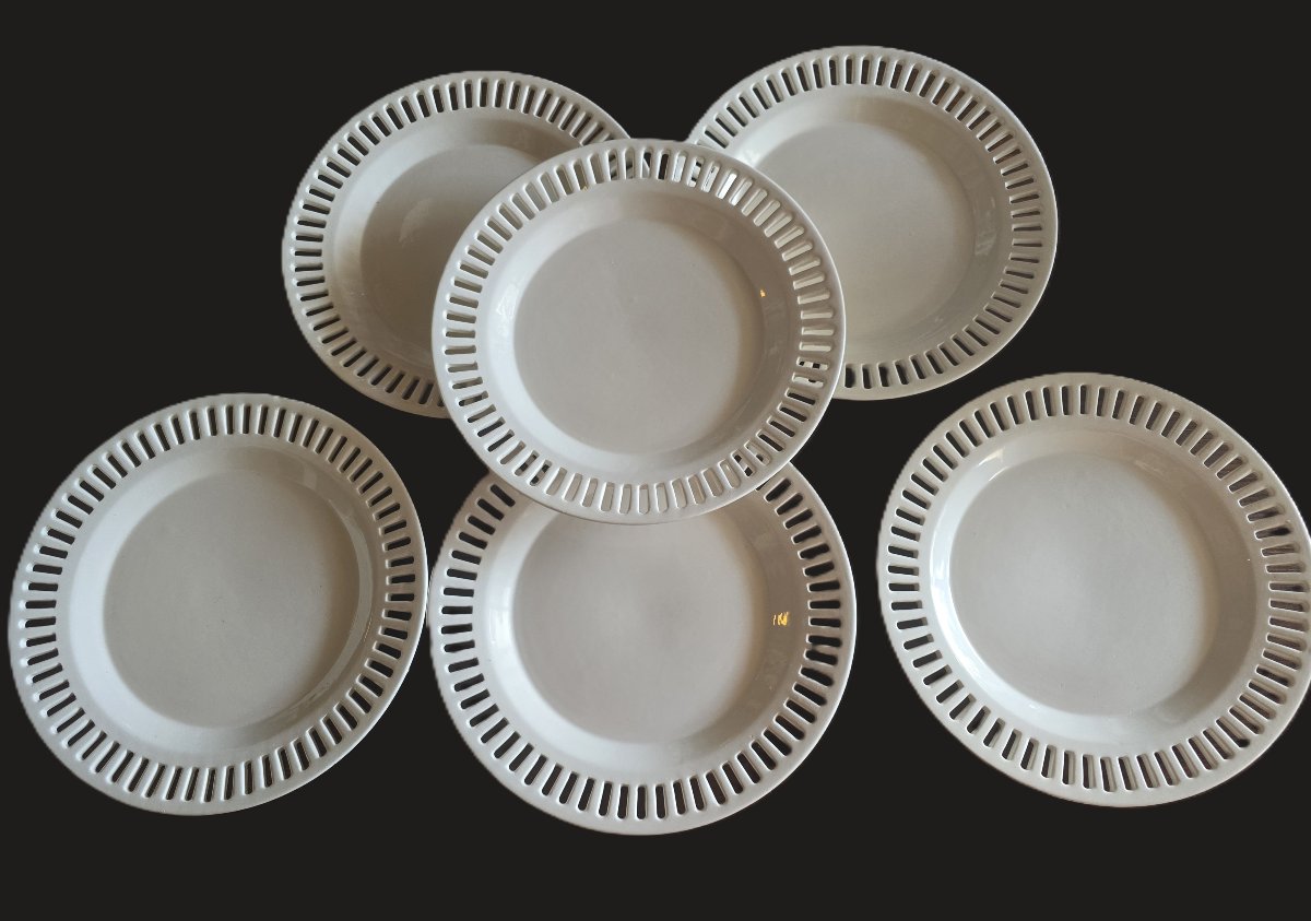 Lot Of Six Antique Maiolica Plates With Pierced Rim – Bassanello, Civita Castellana Italy-photo-3