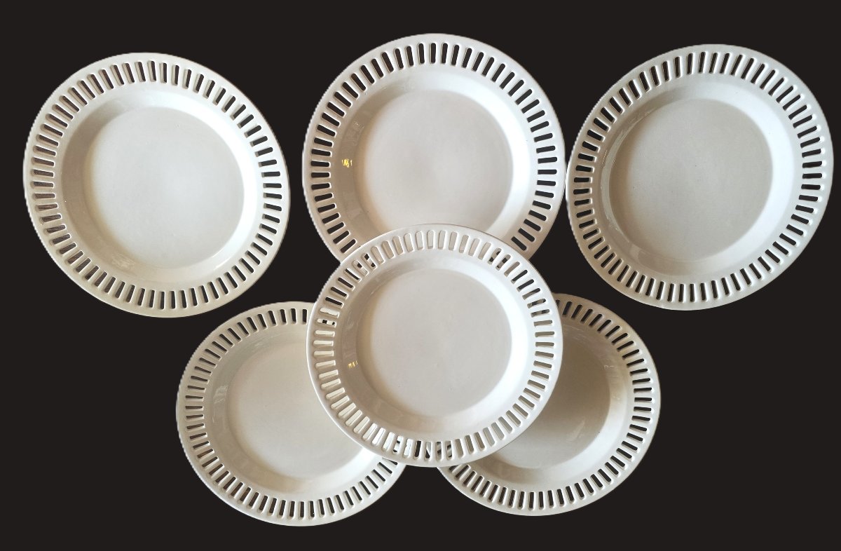 Lot Of Six Antique Maiolica Plates With Pierced Rim – Bassanello, Civita Castellana Italy