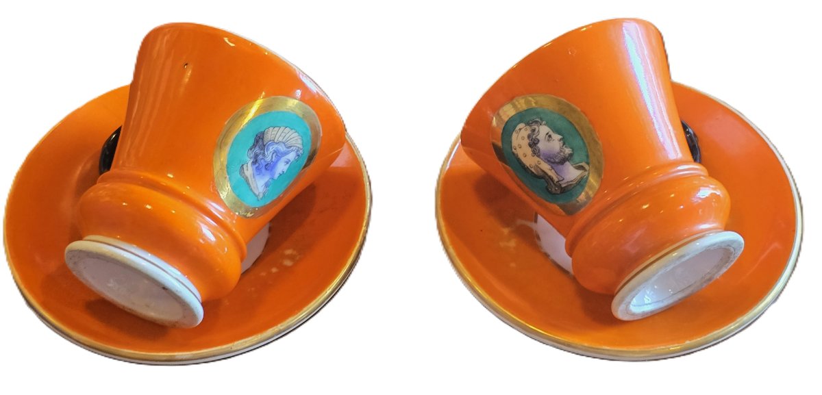 Pair Of Antique Brulot Cups In Porcelain, Decorated With Figurative Medallions. Italy, 19th Cen-photo-2