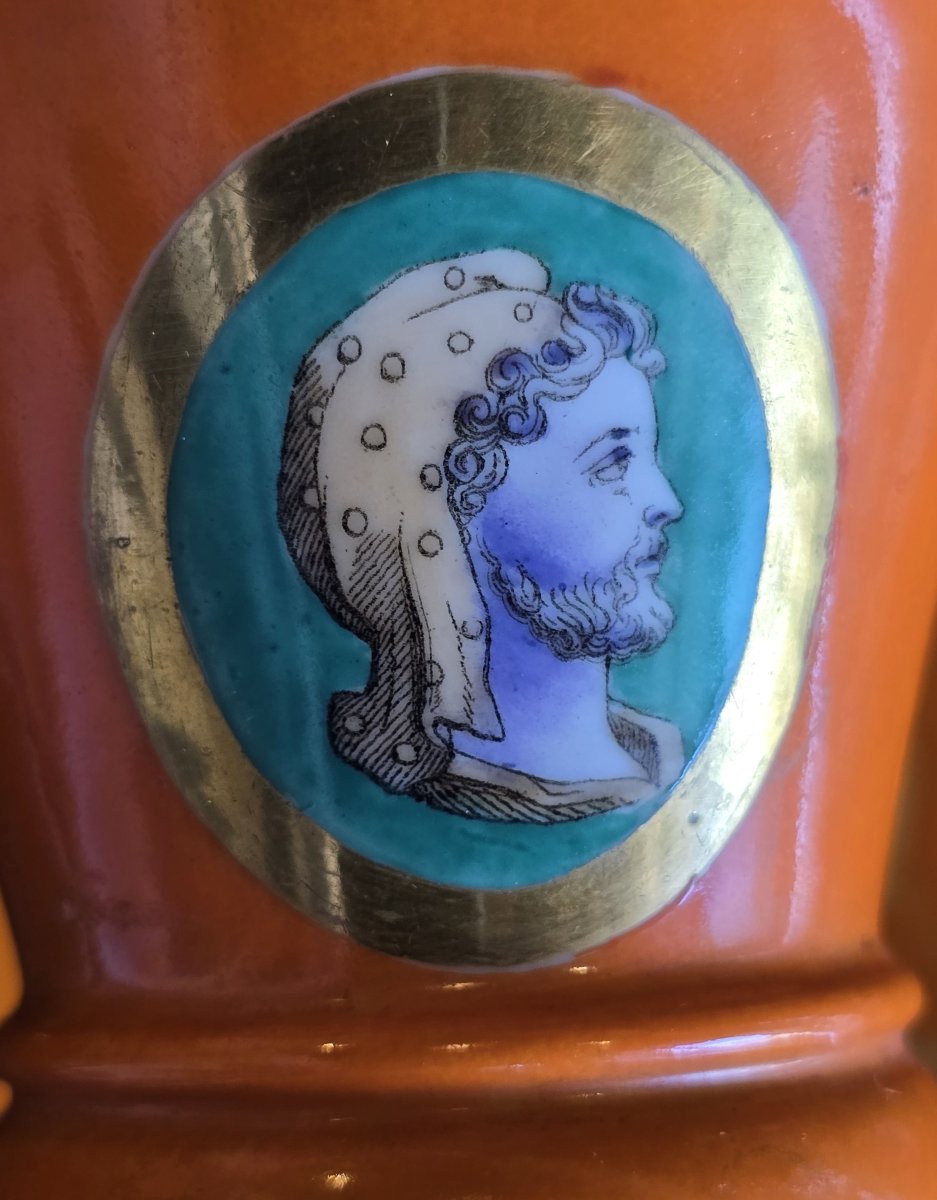 Pair Of Antique Brulot Cups In Porcelain, Decorated With Figurative Medallions. Italy, 19th Cen-photo-3