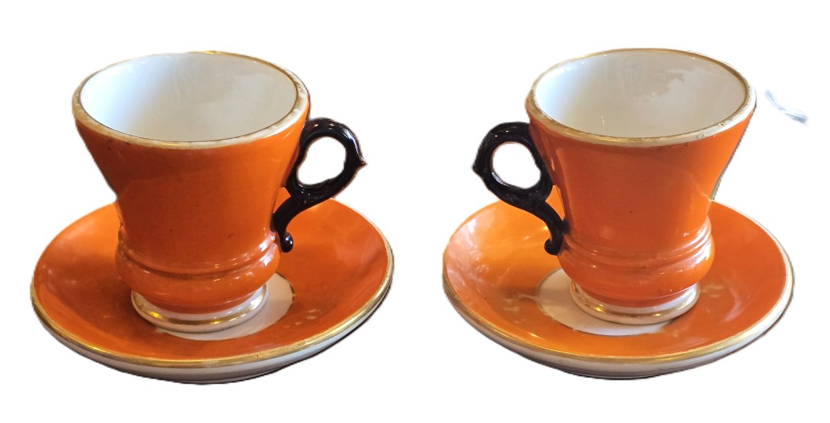 Pair Of Antique Brulot Cups In Porcelain, Decorated With Figurative Medallions. Italy, 19th Cen-photo-1