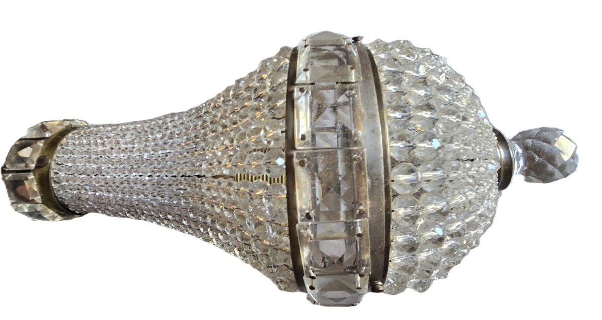 Small Antique Crystal Bead Chandelier – Italy, Mid-20th Century-photo-4