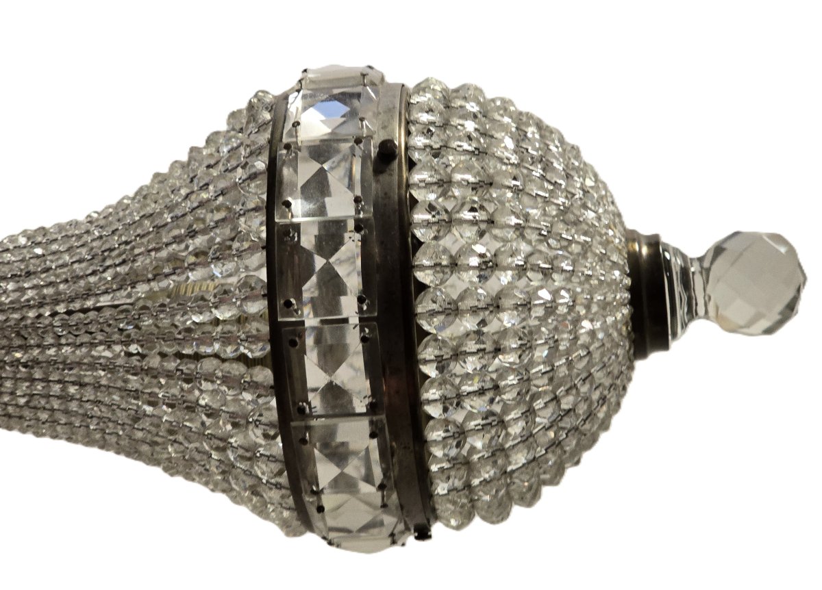 Small Antique Crystal Bead Chandelier – Italy, Mid-20th Century-photo-1