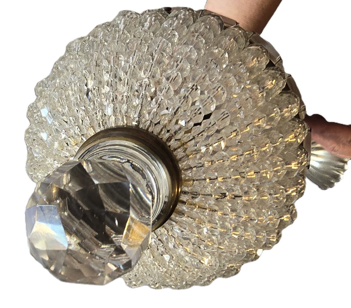 Small Antique Crystal Bead Chandelier – Italy, Mid-20th Century-photo-5