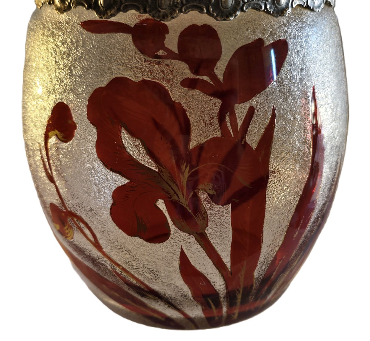 Engraved And Painted Glass Cookie Jar With A Silver-plated Metal Frame, Late 19th Century-photo-3