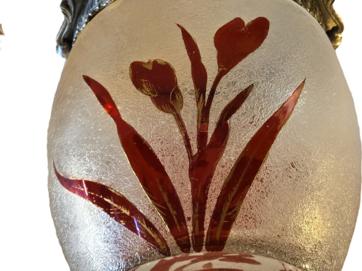 Engraved And Painted Glass Cookie Jar With A Silver-plated Metal Frame, Late 19th Century-photo-1