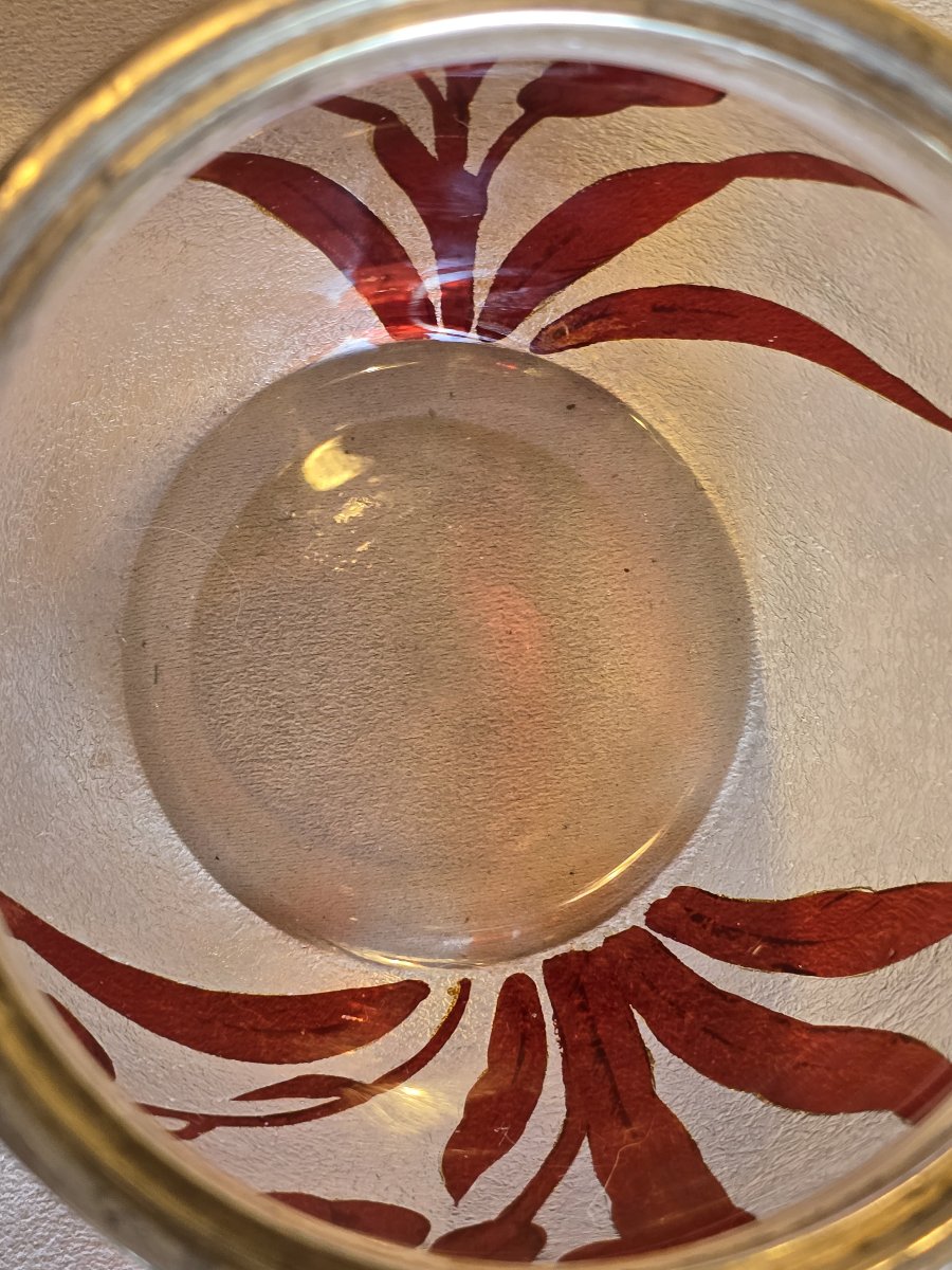 Engraved And Painted Glass Cookie Jar With A Silver-plated Metal Frame, Late 19th Century-photo-2