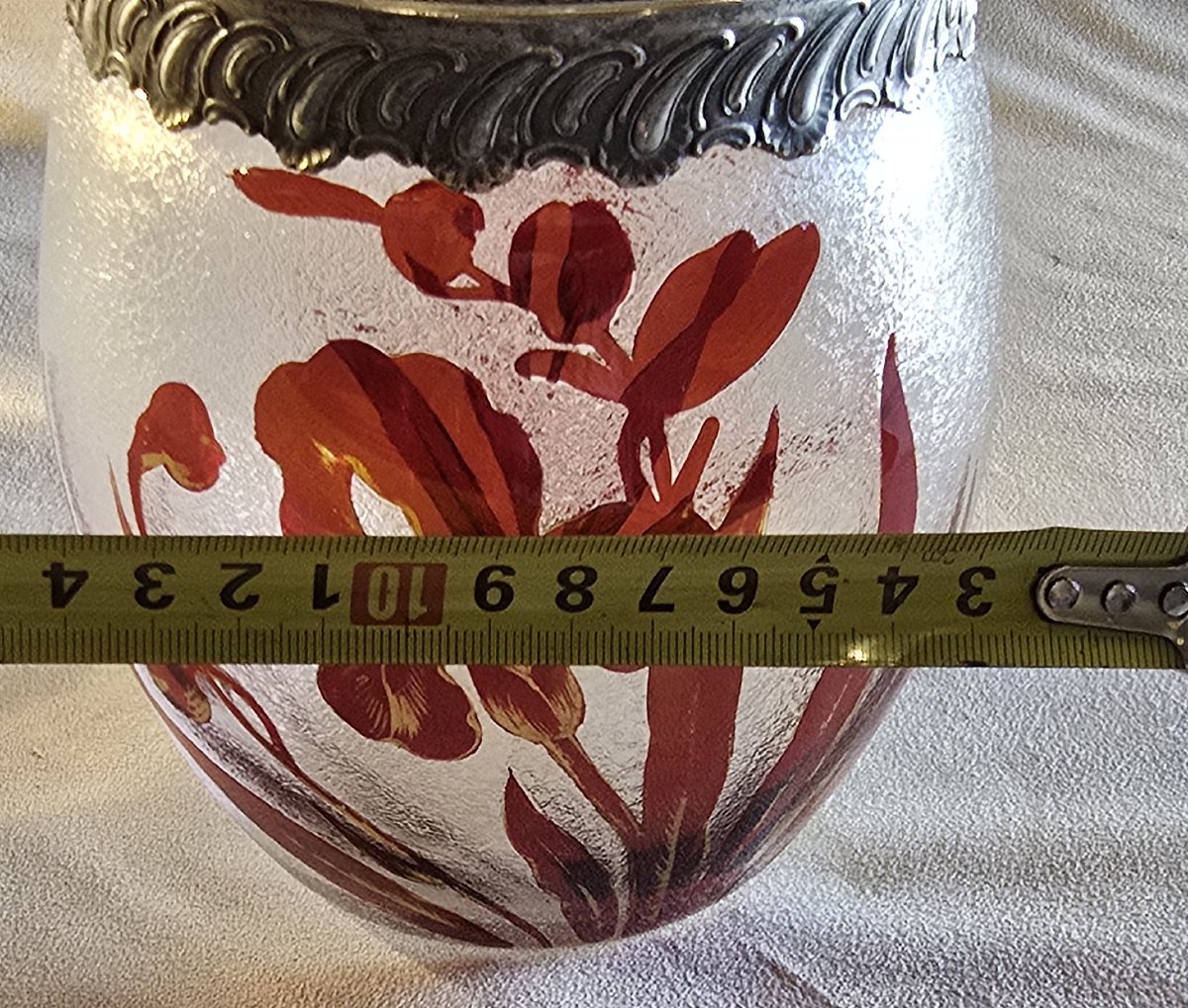 Engraved And Painted Glass Cookie Jar With A Silver-plated Metal Frame, Late 19th Century-photo-6