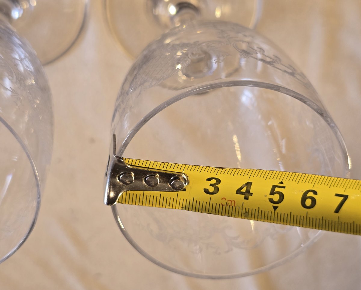  Six verres anciens cristal décor rocaille gravé attribués à Baccarat fin XIXᵉ / début XX-photo-4