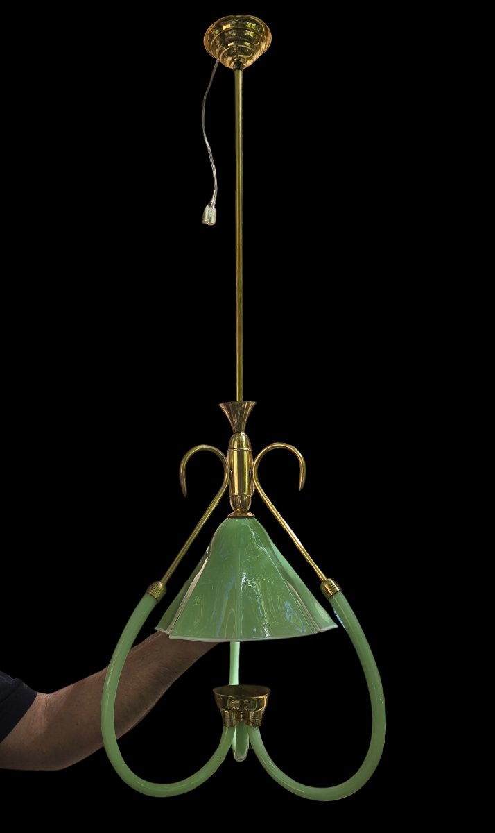 Lustre en opaline et monture en laiton – Italie, vers 1955–1965-photo-2