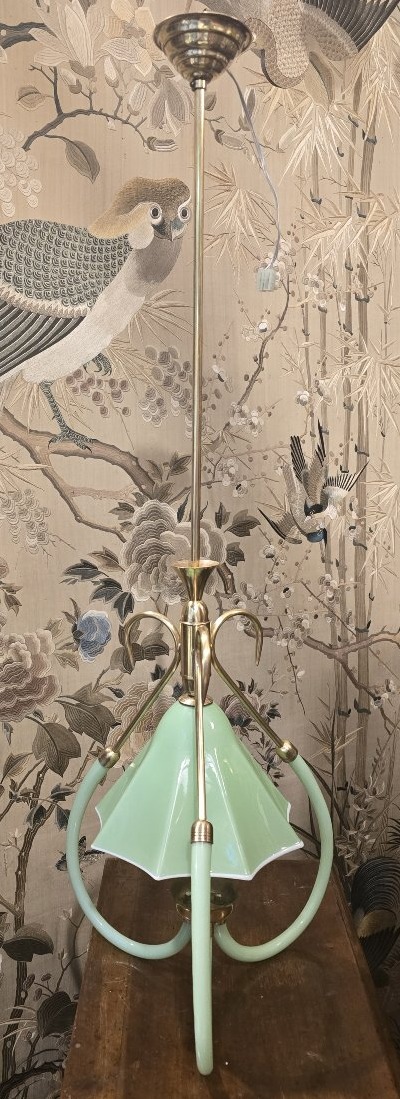 Lustre en opaline et monture en laiton – Italie, vers 1955–1965-photo-4