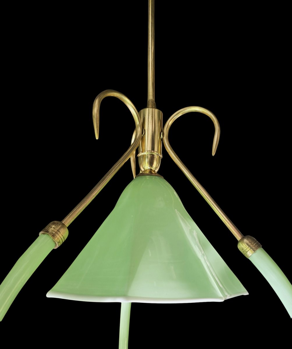 Lustre en opaline et monture en laiton – Italie, vers 1955–1965-photo-1