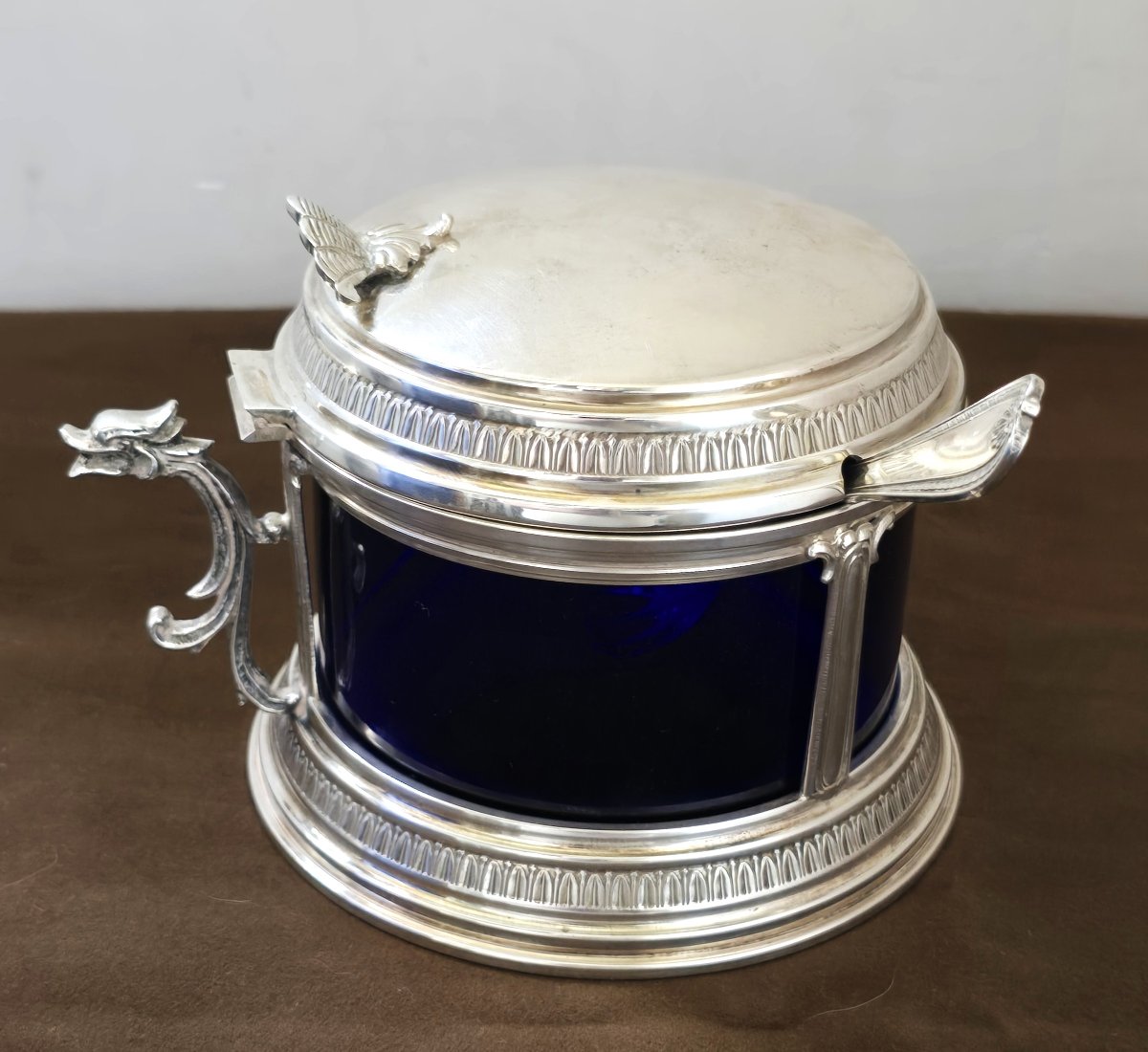 Antique Cheese Dish With A Matching Silver Spoon, Italy, Circa 1960, In The Empire Style-photo-2
