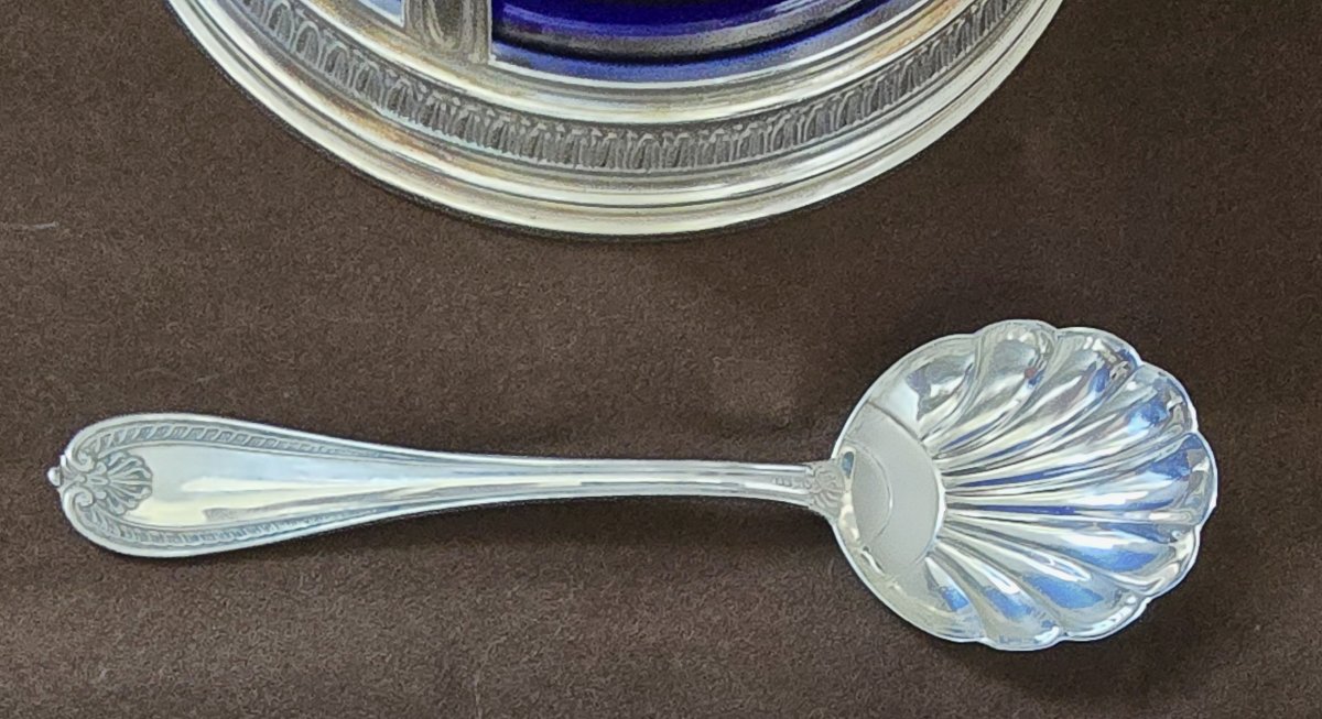 Antique Cheese Dish With A Matching Silver Spoon, Italy, Circa 1960, In The Empire Style-photo-3