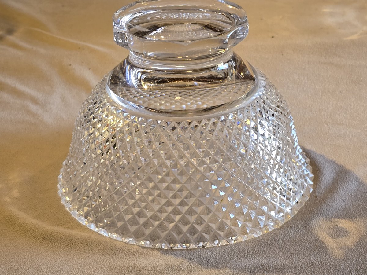 Ancienne petite coupe sur piédouche en cristal taillé à décor de pointes de diamant-photo-2