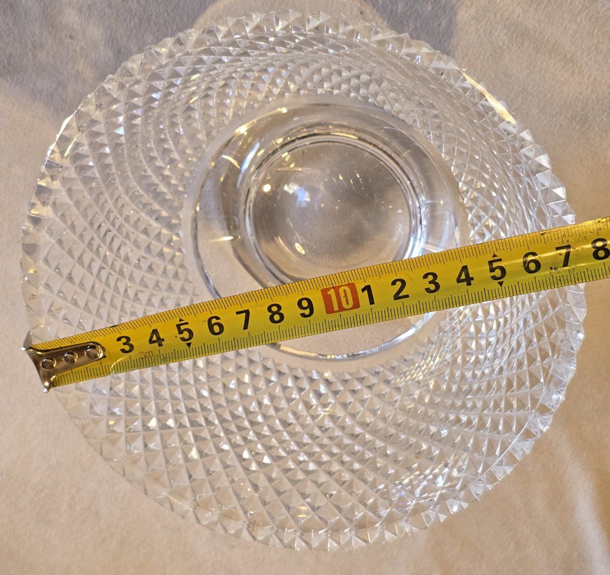 Ancienne petite coupe sur piédouche en cristal taillé à décor de pointes de diamant-photo-3