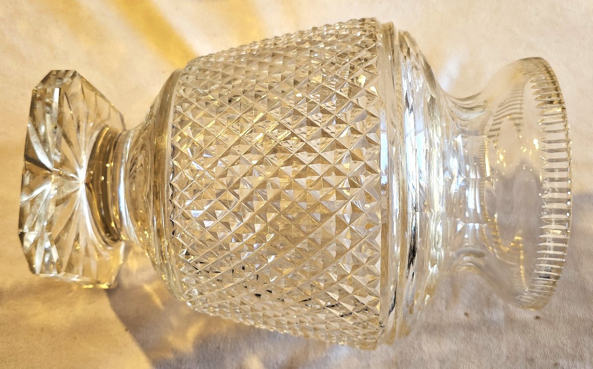 Ancien Vase en cristal taillé à décor de pointes de diamant-photo-2