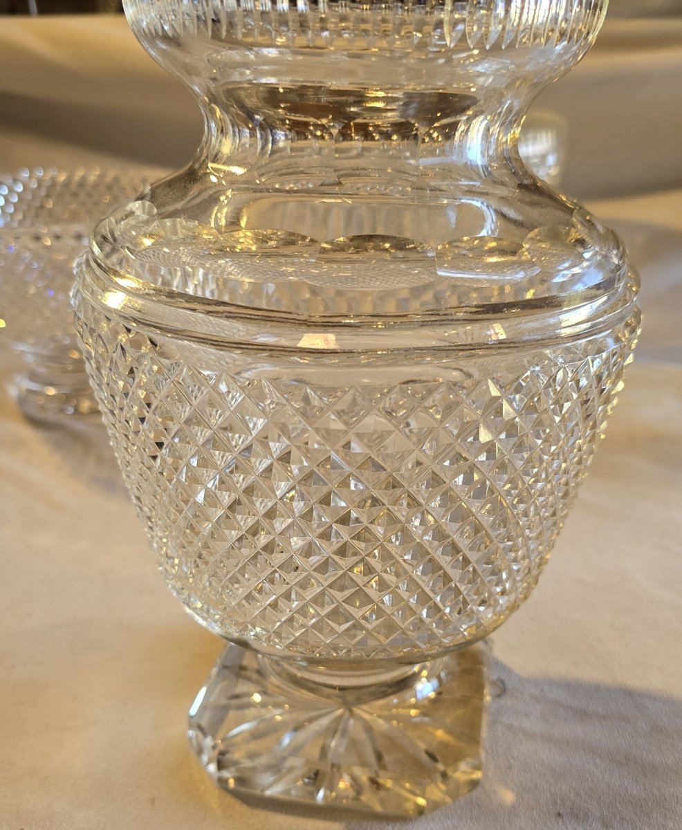 Ancien Vase en cristal taillé à décor de pointes de diamant-photo-3