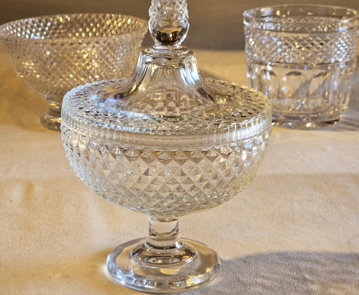 Antique Candy Dish Made Of Hand-cut Crystal With Diamond-pointed Edges