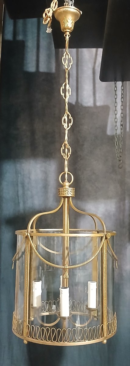 Ancienne lanterne en laiton et cristal courbé, Italie vers 1950-1960