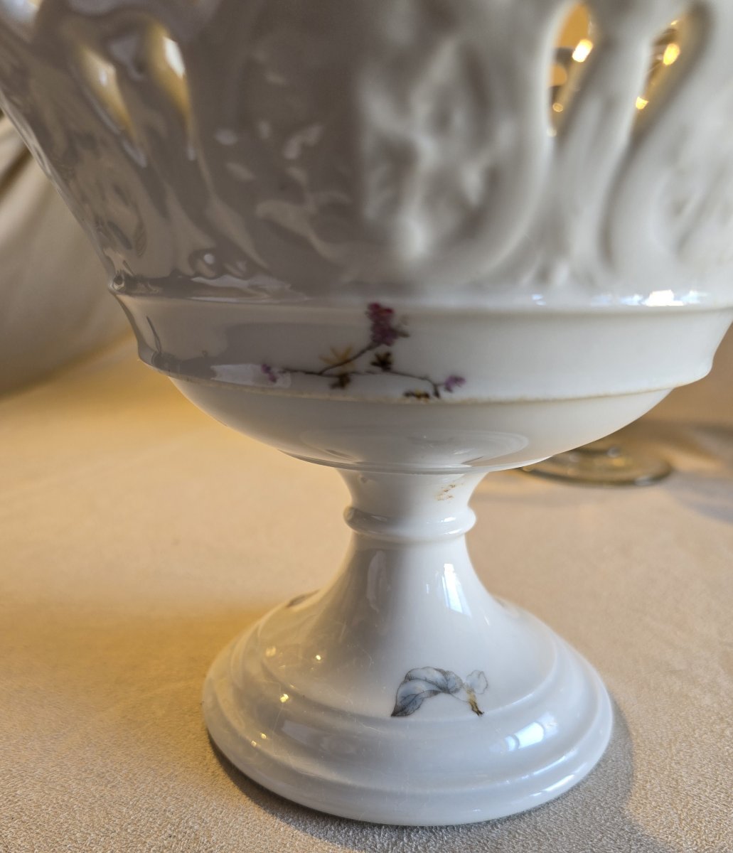 Antique Ginori Openwork Porcelain Cake Stand, Late 19th Century-photo-2