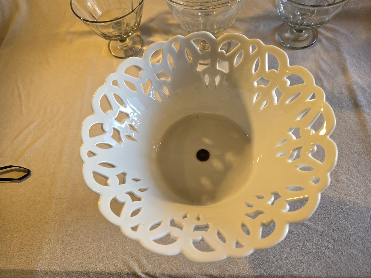 Antique Ginori Openwork Porcelain Cake Stand, Late 19th Century-photo-3