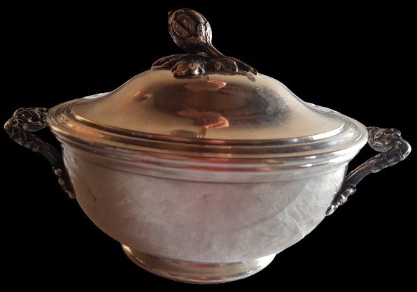 Beautiful XIX Soup Tureen In Silver Metal With Princely Crown-photo-6