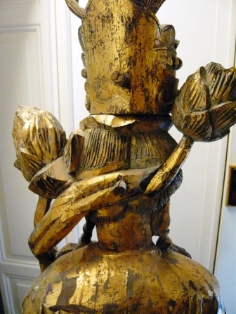 Large Antique Guanin Statue In Golden Wood 140cm Height-photo-1