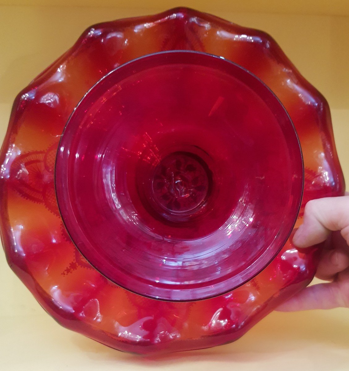 Cup On Foot In Red Murano Blown Glass Early XX Century-photo-1