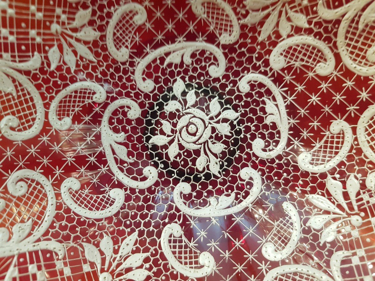 Coupe Sur Pied En Verre Soufflé Rouge Murano Début  XX S-photo-3