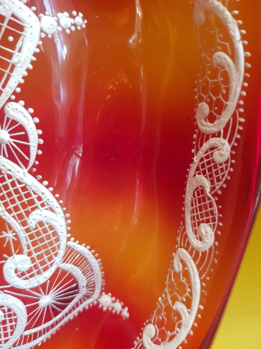 Coupe Sur Pied En Verre Soufflé Rouge Murano Début  XX S-photo-5