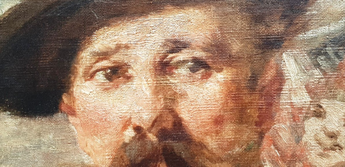 Oil On Canvas Attributed To Egisto Lancerotto Portrait Of The Sculptor Francesco Toso-photo-3