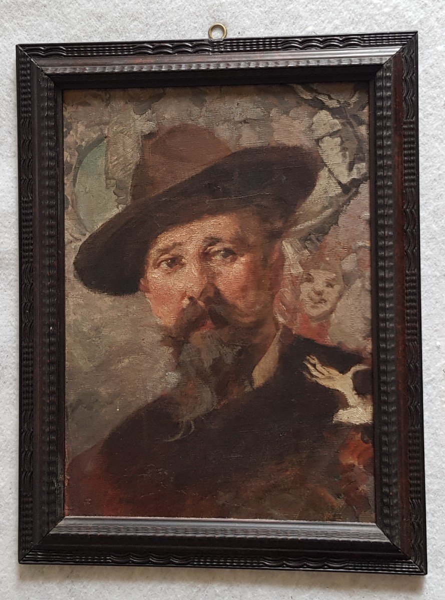 Oil On Canvas Attributed To Egisto Lancerotto Portrait Of The Sculptor Francesco Toso-photo-3