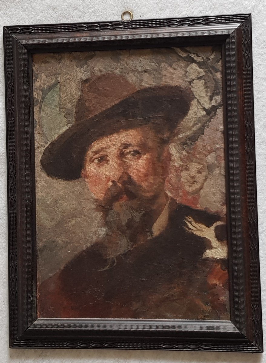 Oil On Canvas Attributed To Egisto Lancerotto Portrait Of The Sculptor Francesco Toso