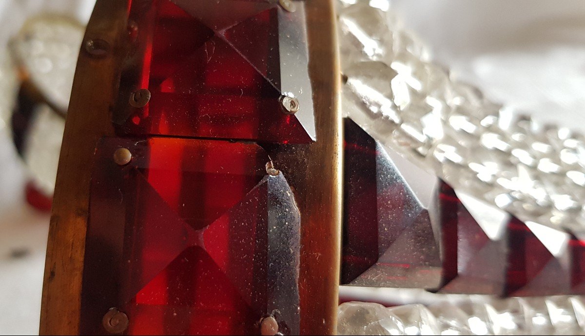 Petit Lustre Ancien Montgolfier En Cristal Blanc Et Rouge 18 Cm Diamètre-photo-7