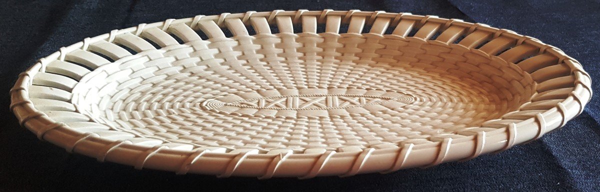 Old Oval Plate Faience Openwork Ad Imitation Basketry Creil-photo-3